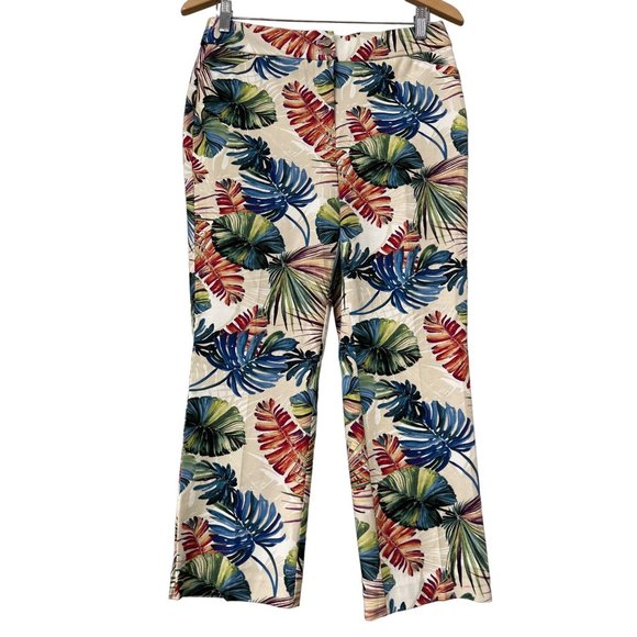 Chico's Secret Stretch Palm Print Straight Leg Crop Pant Womens 4 Boho NEW - Picture 1 of 10